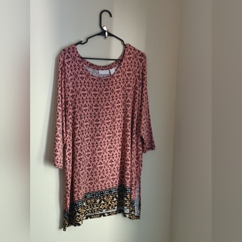 Rachel Ashwell Blouse Women 2X Pink & Black 3/4 Sleeve Academia Office Versatile